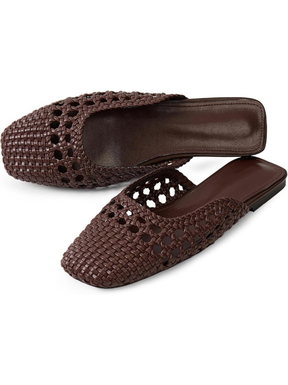 Stylish Woven Mesh Mules for Women - Closed Square Toe Flats & Slide Shoes